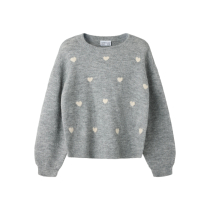 NAME IT Striktrøje Ogusse Grey Melange Hearts In Birch