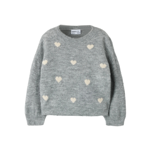 Name it Bluse - Strik - NmfOguesse - Grey Melange/Birch Hearts