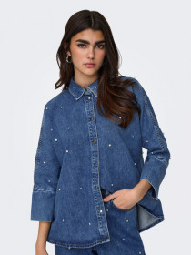 ONLY Denim Skjorte Rhinestone Grace Medium Blue Denim