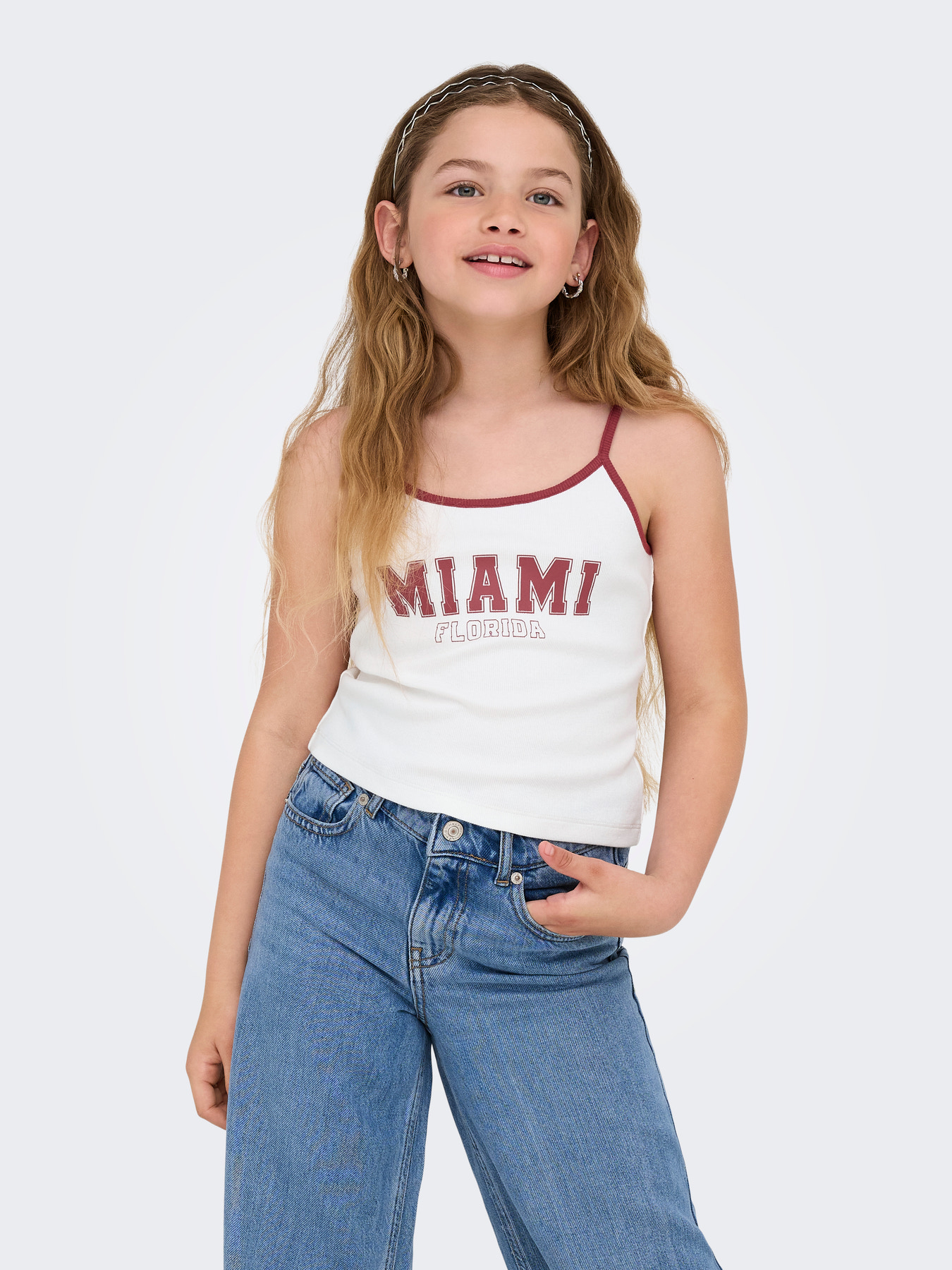 ONLY KIDS Kort Strop Top Vikka Bright White Ruby Wine MIAMI