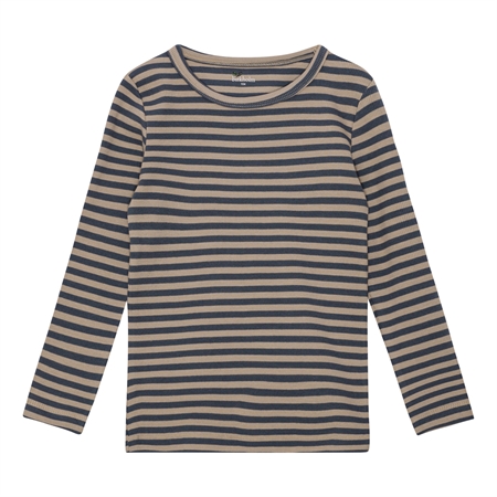 BIRKHOLM Stribet Rib Bluse Kashmir Brun & Skifer Grå