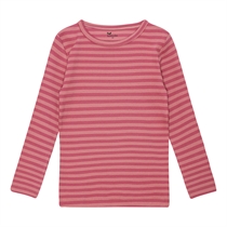 BIRKHOLM Stribet Rib Bluse Hindbær Rosa & Falmet Rosa