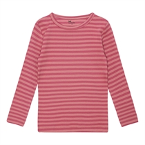 BIRKHOLM Stribet Rib Bluse Hindbær Rosa & Falmet Rosa