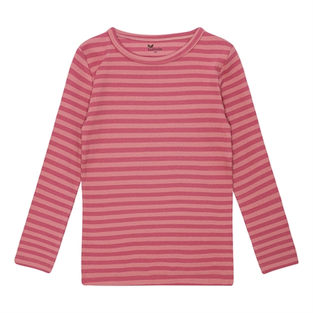 BIRKHOLM Stribet Rib Bluse Hindbær Rosa & Falmet Rosa