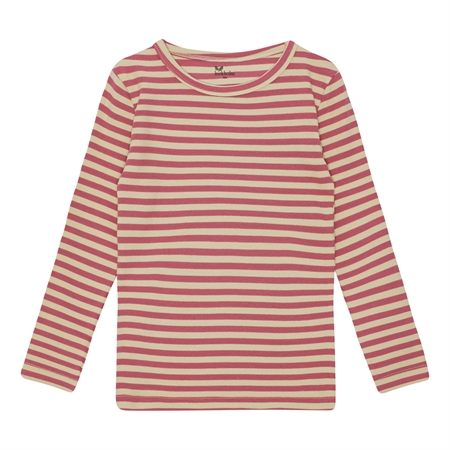 BIRKHOLM Stribet Rib Bluse Hindbær Rosa & Solskins Gul