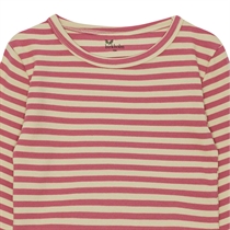 BIRKHOLM Stribet Rib Bluse Hindbær Rosa & Solskins Gul