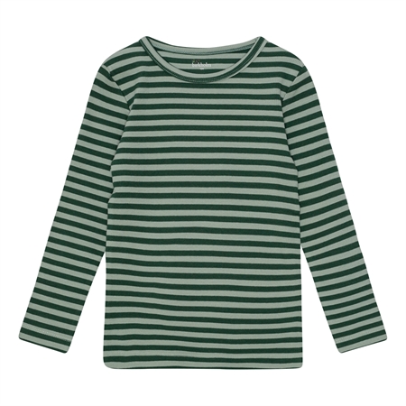 BIRKHOLM Stribet Rib Bluse Platan Grøn & Åkande Grøn