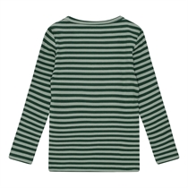 BIRKHOLM Stribet Rib Bluse Platan Grøn & Åkande Grøn