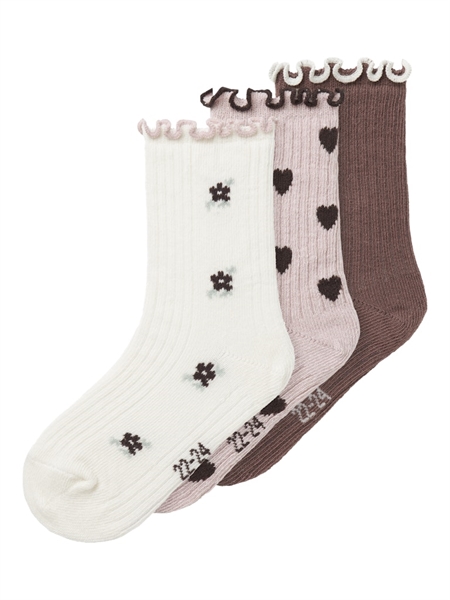 NAME IT 3-Pak Strømper Netti Peppercorn Burnished Lilac + Cloud Dancer