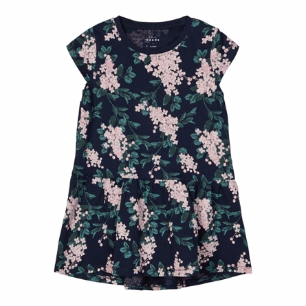 NAME IT Kortærmet Kjole Vigga Dark Sapphire Flowers