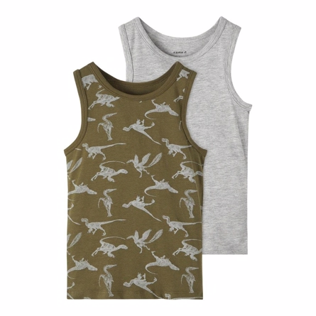 NAME IT 2-Pak Dino Tanktops Olive Night