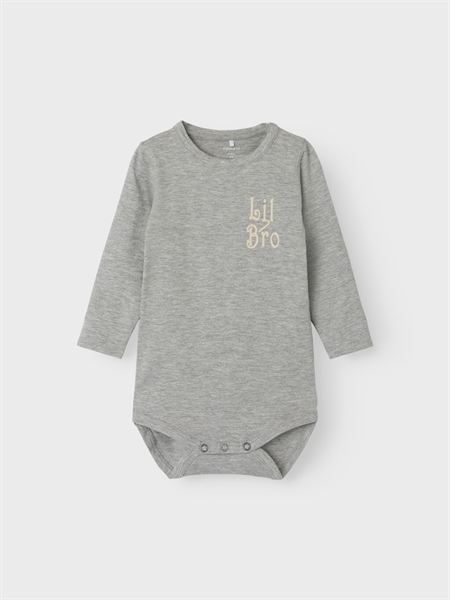 Name It Body Grå Melange Med Lil Bro Print - Str. 6m 68cm
