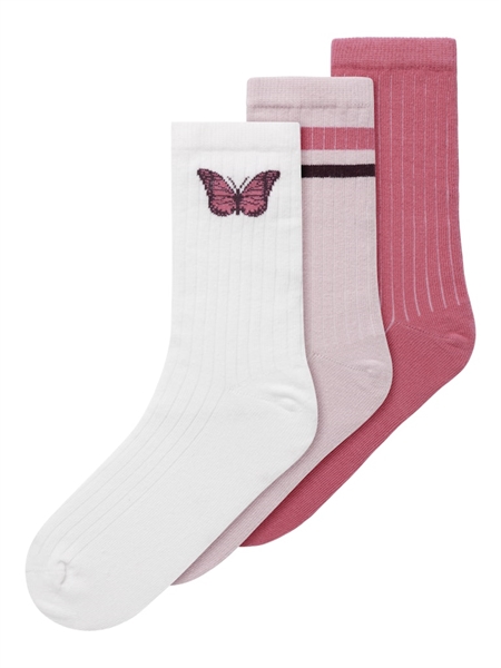 NAME IT 3 Pak Strømper Luna Bright White Rapture Rose