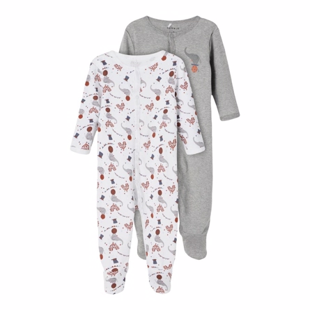 Name It 2 Pak Øko Natdragter Circus Grey Med Fødder
