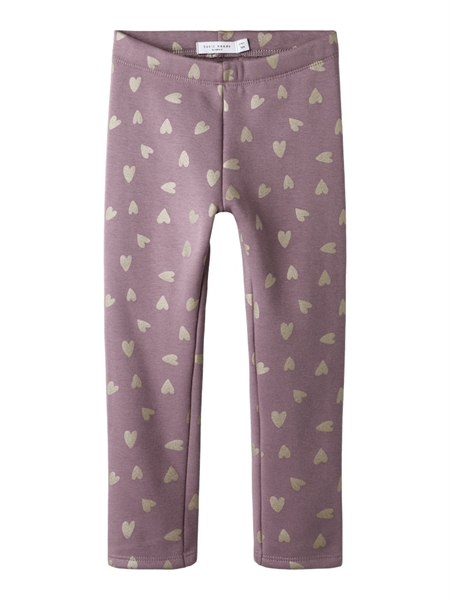 NAME IT Sweat Fleece Leggings Tavina Grape Shake Glitter Hearts