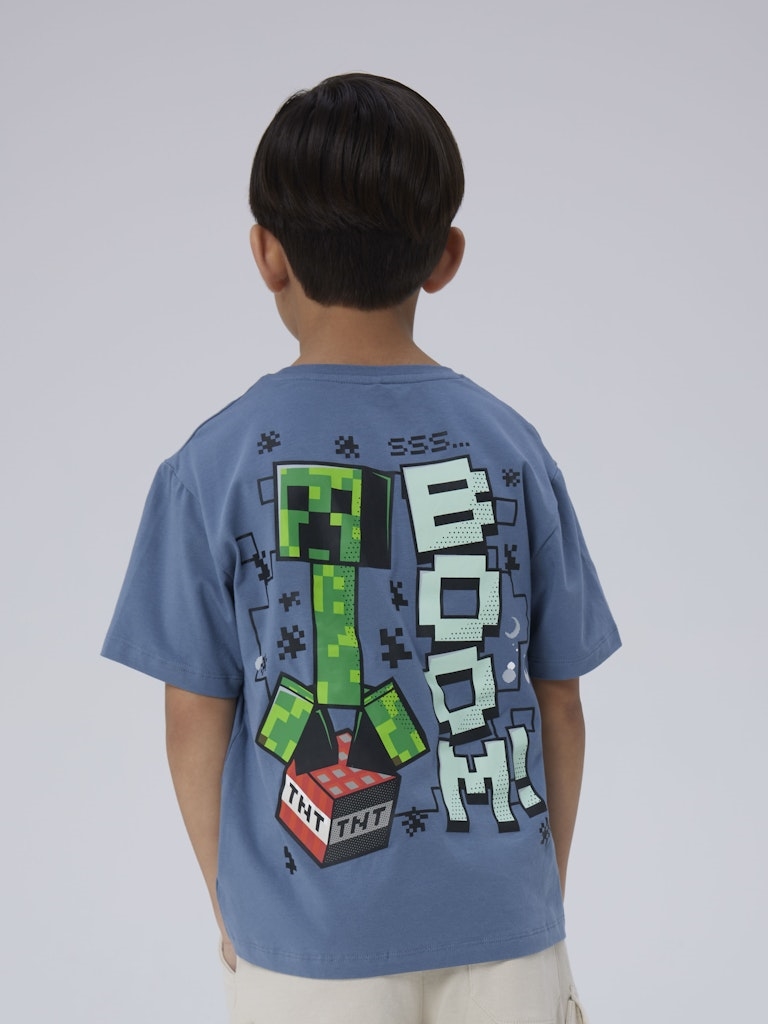 T-shirt Enfant Name It Minecraft - Manches Courtes, Col Rond - Motif Minecraft Sur Le Devant