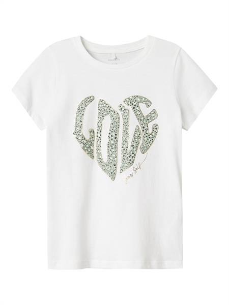 Name It Top Hvid Med Hjerte Print - Str. 9-10y 134/140cm