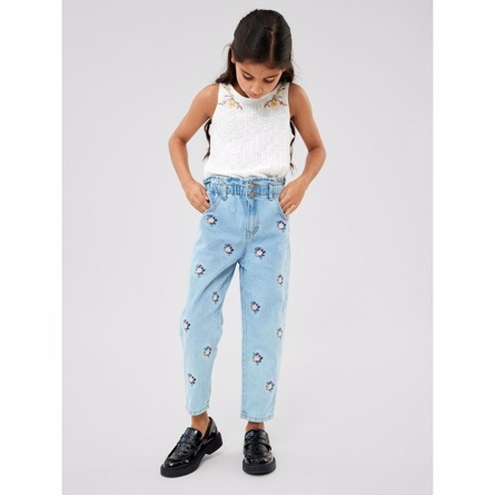 NAME IT Broderede Blomster Jeans Bella Light Blue