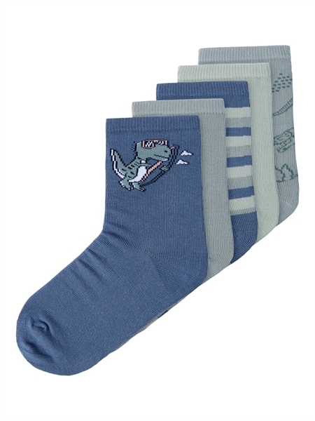 Name It Strømper Blue Mirage 5-pak Med Dinosaur Og Striber - Str. 28/30