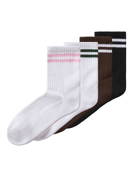 Name It Strømper - 4-pak - NknDona - Bright White/White/Green+Wh