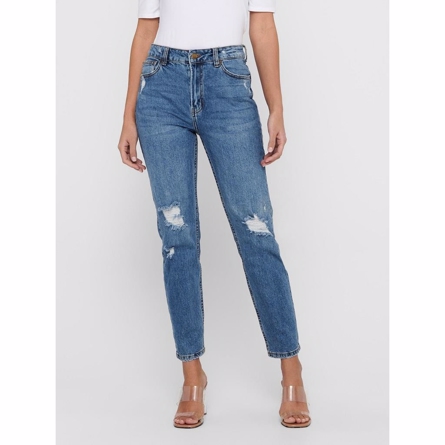 ONLY Destroyed High Waist Straight Fit Jeans Emily Blue
