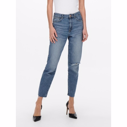 ONLY Højtaljede Destroyed Straight Fit Jeans Emily Light Blue