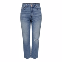 ONLY Højtaljede Destroyed Straight Fit Jeans Emily Light Blue