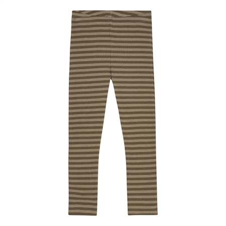 Birkholm Stribede Rib Leggings - Mose Brun & Valnød Brun
