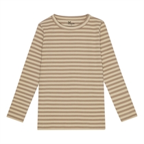 BIRKHOLM Stribet Rib Bluse Kashmir Brun & Vanilje Beige