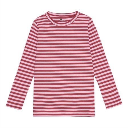 Birkholm Stribet Rib Bluse Rabarber Rosa & Baby Lyserød