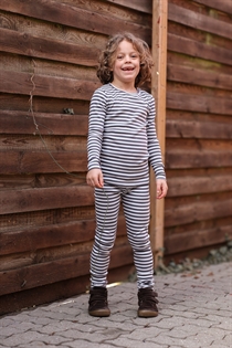 BIRKHOLM Stribede Rib Leggings Perfekt Hvid & Elefant Grå