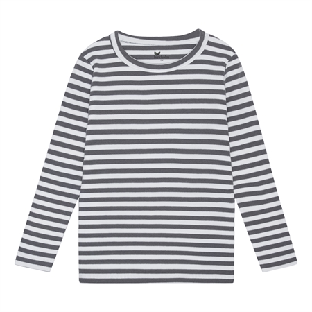 BIRKHOLM Stribet Rib Bluse Perfekt Hvid & Elefant Grå