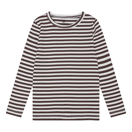 BIRKHOLM Stribet Rib Bluse Perfekt Hvid & Chokolade Brun