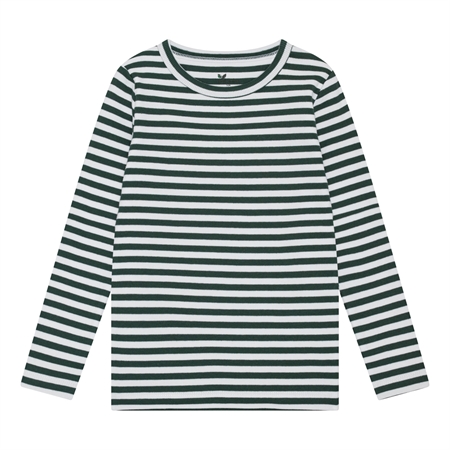 BIRKHOLM Stribet Rib Bluse Perfekt Hvid & Platan Grøn