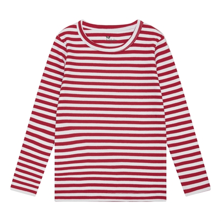 BIRKHOLM Stribet Rib Bluse Perfekt Hvid & Chili Rød