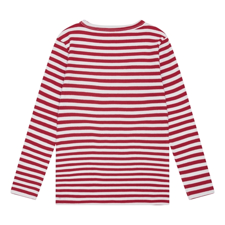 BIRKHOLM Stribet Rib Bluse Perfekt Hvid & Chili Rød