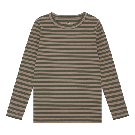 BIRKHOLM Stribet Rib Bluse Kashmir Brun & Oliven Grøn