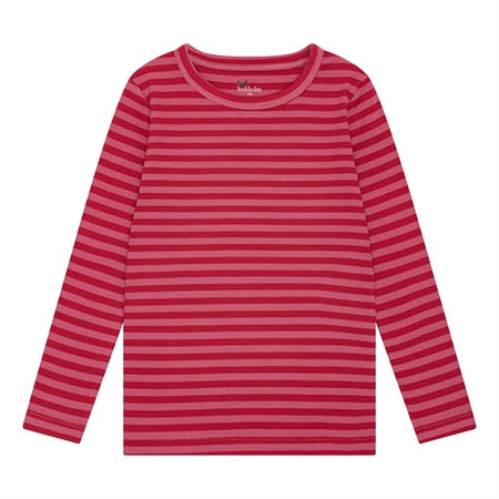 BIRKHOLM Stribet Rib Bluse Chili Rød & Hindbær Rosa