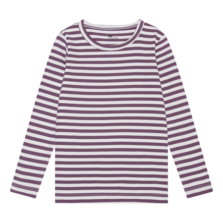 BIRKHOLM Stribet Rib Bluse Perfekt Hvid & Støvet Lilla