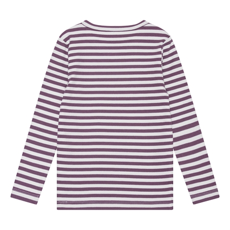 BIRKHOLM Stribet Rib Bluse Perfekt Hvid & Støvet Lilla