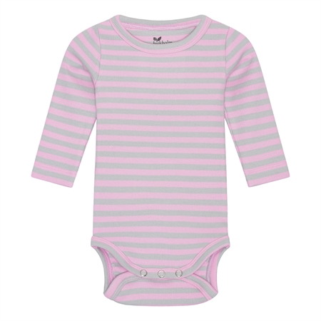 BIRKHOLM Stribet Rib Body Meleret Grå & Baby Lyserød