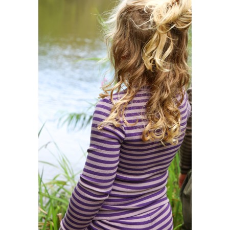 BIRKHOLM Stribet Rib Bluse Due Lilla & Vindrue Lilla