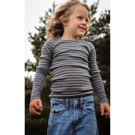 BIRKHOLM Stribet Rib Bluse Granit Grå & Skifer Grå