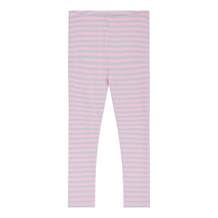 BIRKHOLM Stribede Rib Leggings Meleret Grå & Baby Lyserød