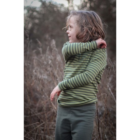 BIRKHOLM Stribet Rib Bluse Oliven Grøn & Salvie Grøn