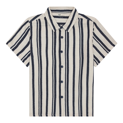 BIRKHOLM Muslin Skjorte Natur Beige & Navy Blå