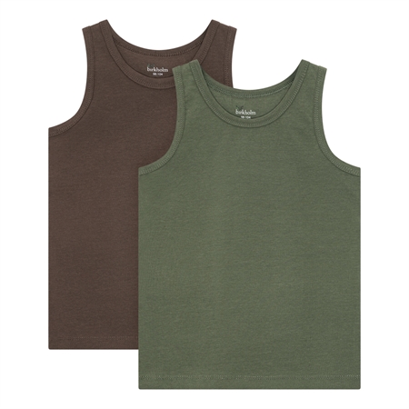 BIRKHOLM 2-Pak Tanktops Oliven Grøn & Chokolade Brun